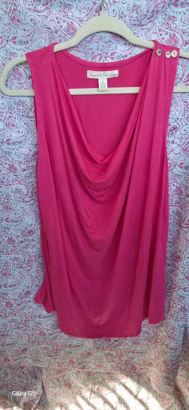 French Laundry Womens 1X Hot Pink Cowl Neck Sleeveless Rhinestone Top